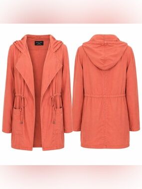 Utility Coastal – Lightweight Hooded Open Front Jacket – Coral – L